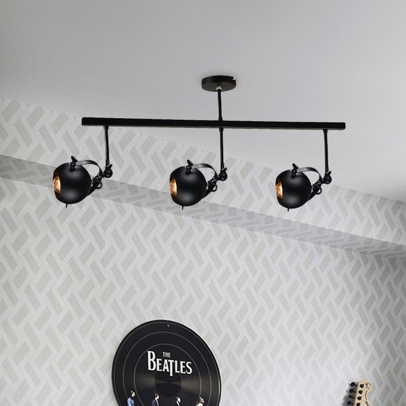 Plafonnier semi-encastré industriel en forme de dôme en fer pour restaurant avec design linéaire - 2/3 ampoules noires