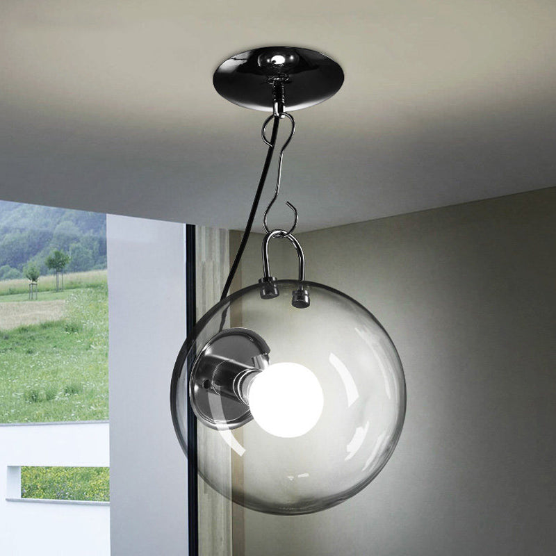 Minimalist Small Globe Clear Glass Flushmount Chrome Semi Flush Ceiling Light