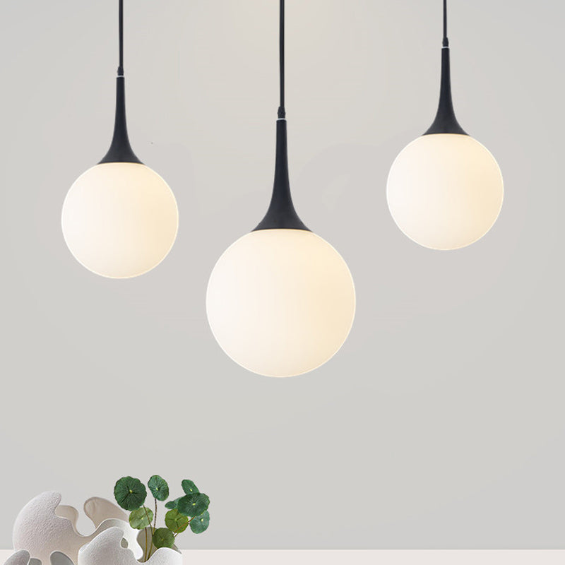 Modern Opal Glass Raindrop Pendant Lamp | 6"/10" Dia | 1 Bulb | Black | Dining Table Hanging Light with Venting Hole
