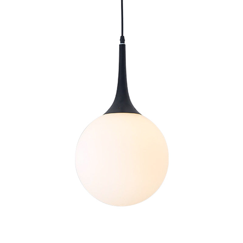 Modern Opal Glass Raindrop Pendant Lamp | 6"/10" Dia | 1 Bulb | Black | Dining Table Hanging Light with Venting Hole