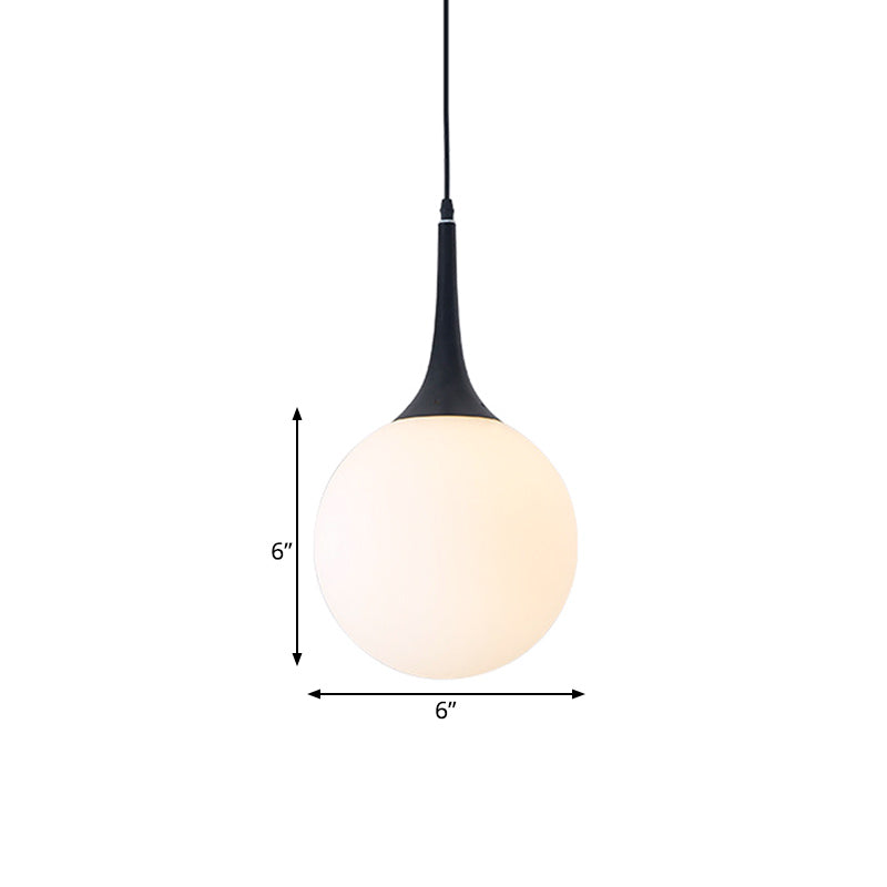 Modern Opal Glass Raindrop Pendant Lamp | 6"/10" Dia | 1 Bulb | Black | Dining Table Hanging Light with Venting Hole