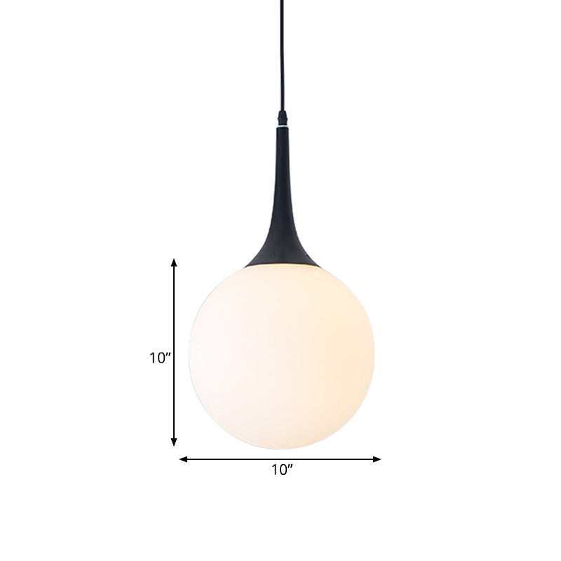 Modern Opal Glass Raindrop Pendant Lamp | 6"/10" Dia | 1 Bulb | Black | Dining Table Hanging Light with Venting Hole