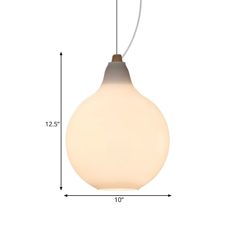 Frosted White Glass Ceiling Pendant with Wood Top - Bellied Dinette Suspension Light, Simplicity Design
