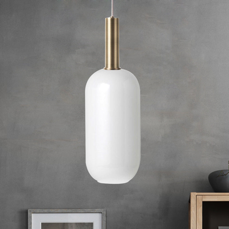 Minimalist Opal Glass Oblong Ceiling Pendant with Brass Frame - 1-Light Hanging Lamp Kit for Tables
