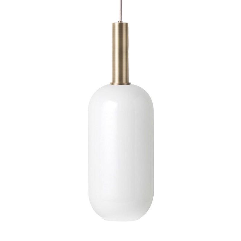 Minimalist Opal Glass Oblong Ceiling Pendant with Brass Frame - 1-Light Hanging Lamp Kit for Tables