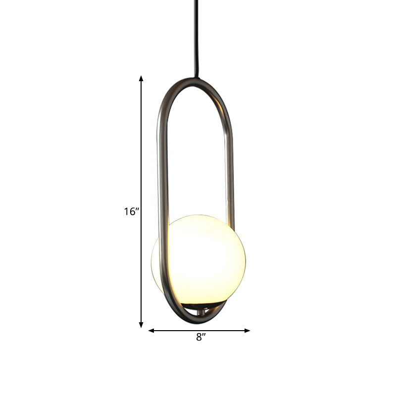Minimalist Chrome Orb Pendant Light with White Glass Shade