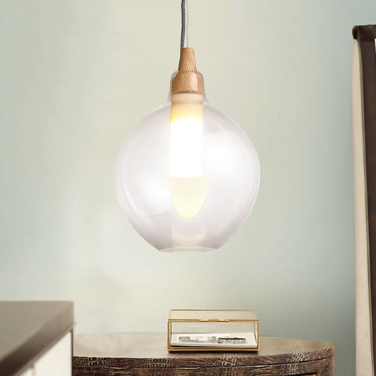 Clear Glass Dual Shade Pendant Light with Wood Seal - Simplicity, 1-Light Hanging Ceiling Fixture