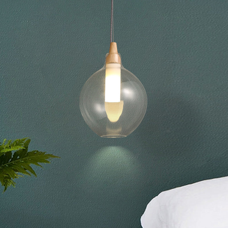 Clear Glass Dual Shade Pendant Light with Wood Seal - Simplicity, 1-Light Hanging Ceiling Fixture