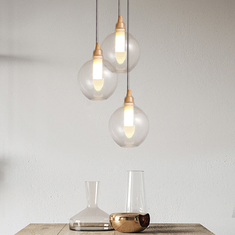 Clear Dual Shade Globe Pendant With 1-Light And Wood Seal