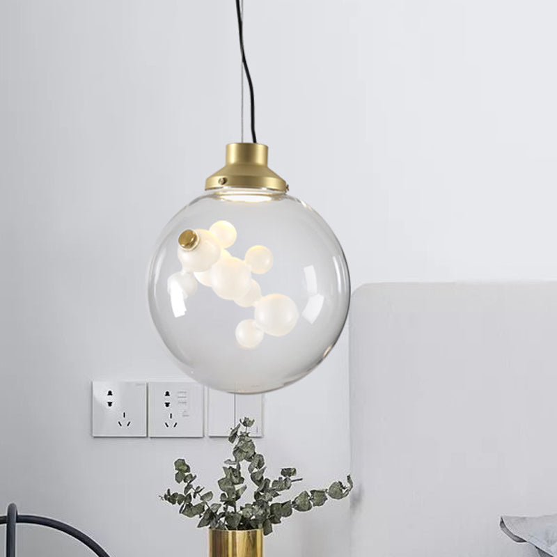 Minimalist Gold Hanging Light with Clear Glass Cone/Globe Pendant - Creative 1 Bulb Design with Inner Bubble Decoration