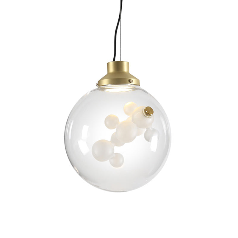 Minimalist Gold Hanging Light with Clear Glass Cone/Globe Pendant - Creative 1 Bulb Design with Inner Bubble Decoration