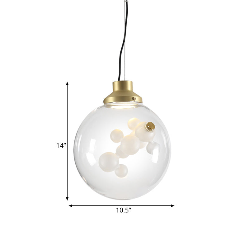 Modern Clear Glass & Gold Pendant Light With Inner Bubble Decoration - Minimalist Design