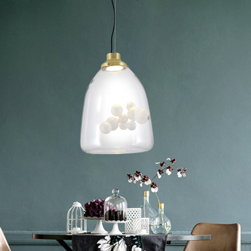 Minimalist Gold Hanging Light with Clear Glass Cone/Globe Pendant - Creative 1 Bulb Design with Inner Bubble Decoration