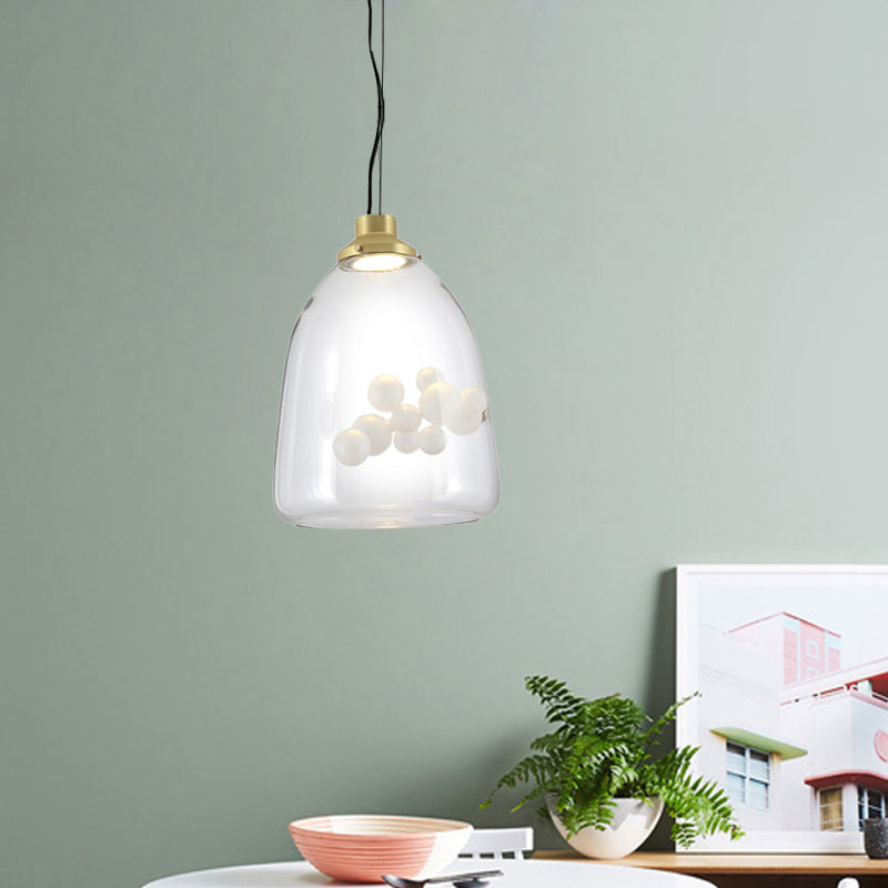 Minimalist Gold Hanging Light with Clear Glass Cone/Globe Pendant - Creative 1 Bulb Design with Inner Bubble Decoration