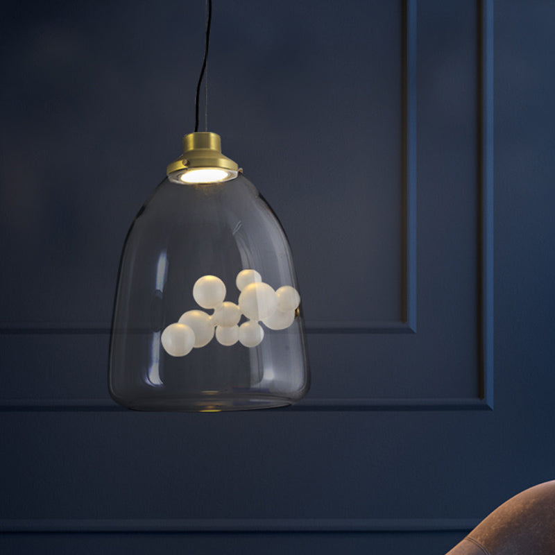 Modern Clear Glass & Gold Pendant Light With Inner Bubble Decoration - Minimalist Design