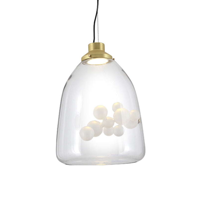 Minimalist Gold Hanging Light with Clear Glass Cone/Globe Pendant - Creative 1 Bulb Design with Inner Bubble Decoration