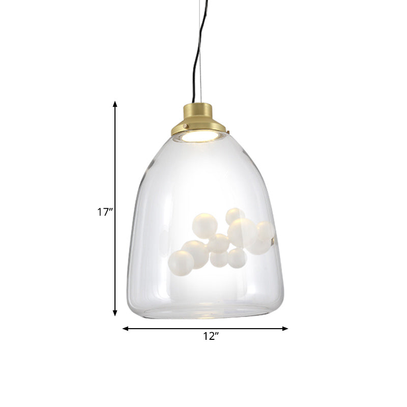 Minimalist Gold Hanging Light with Clear Glass Cone/Globe Pendant - Creative 1 Bulb Design with Inner Bubble Decoration