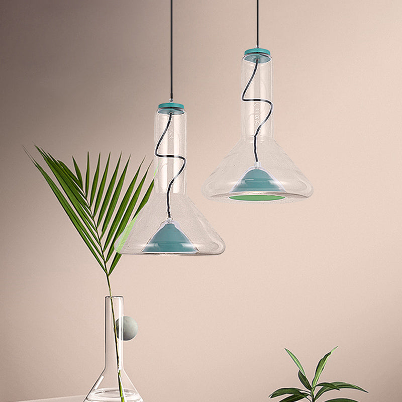 Macaron Style Hanging Lamp - Blue/Rose Gold Iron LED Pendant Light with Extra Outer Funnel Shade