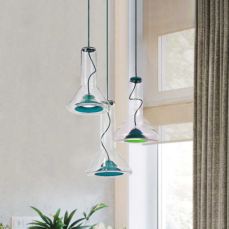 Blue/Rose Gold Conical Led Hanging Lamp With Funnel Shade