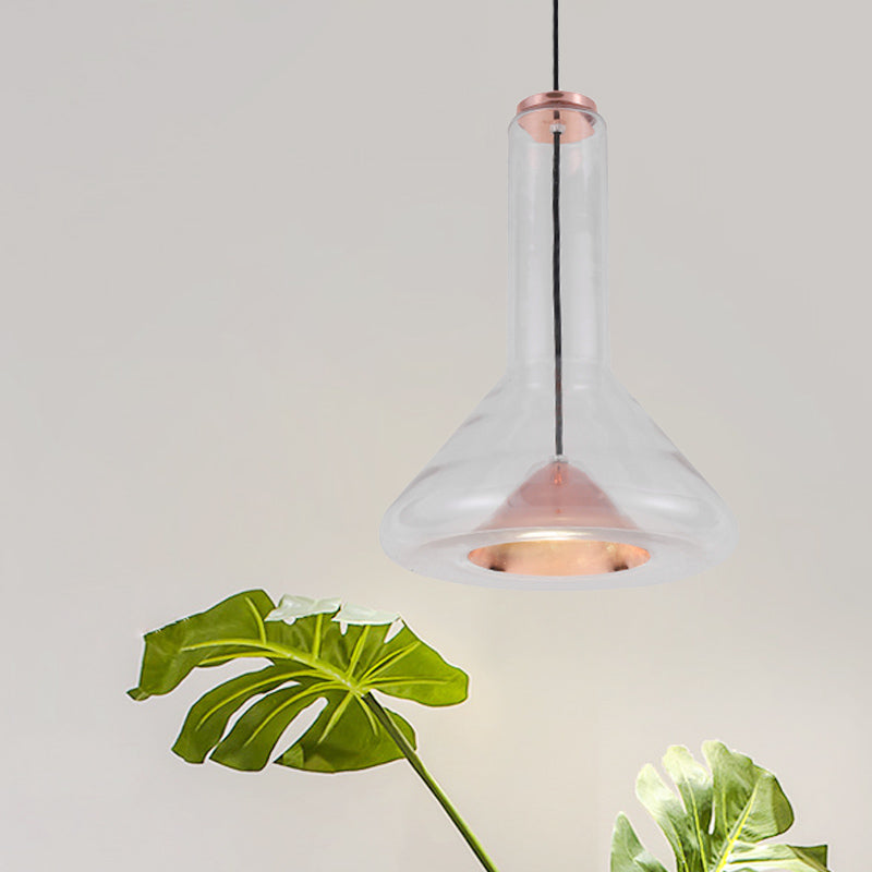 Macaron Style Hanging Lamp - Blue/Rose Gold Iron LED Pendant Light with Extra Outer Funnel Shade