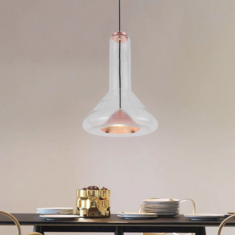 Macaron Style Hanging Lamp - Blue/Rose Gold Iron LED Pendant Light with Extra Outer Funnel Shade