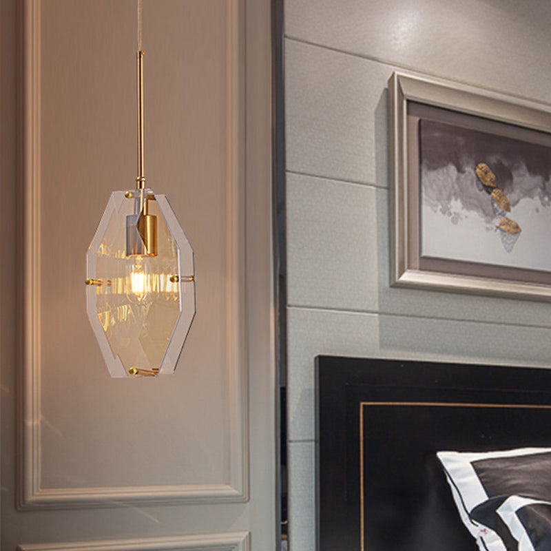 Mid-Century Amber Glass Pendant Light - Double Diamond Sheet Ceiling Hanging Lamp With Brass Finish