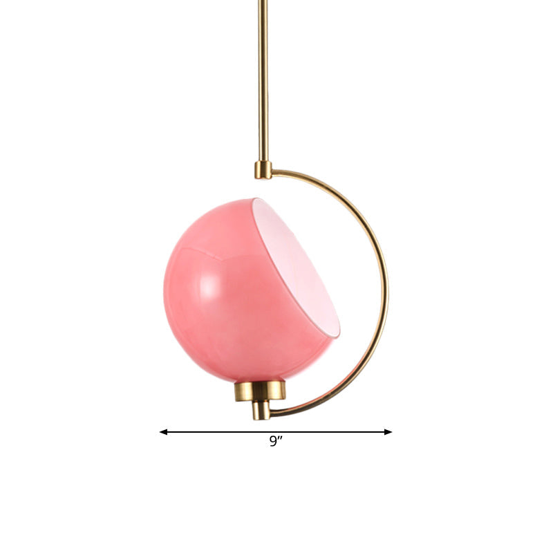Macaron Pink Hand Blown Glass Hanging Pendant Light Kit - Curved Arm, 1 Head Bedside Drop Design