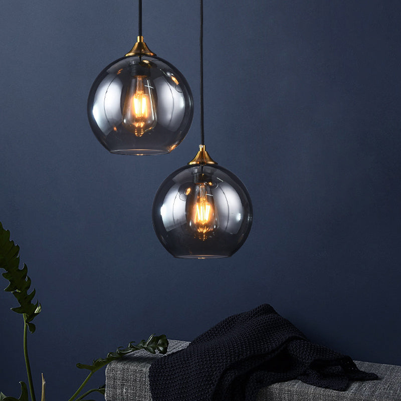 Retro Smoke Grey Glass Brass Pendant Light Fixture with Dome Shade