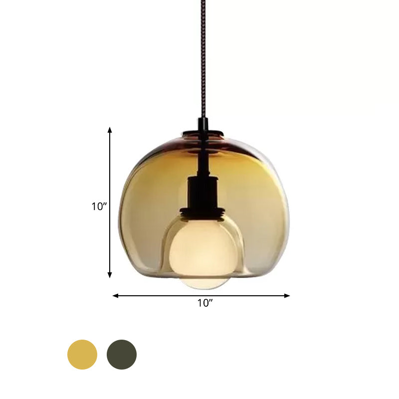 Smoke/Cognac Glass Dual Hemisphere Pendant - Minimalist 1 Light Ceiling Lamp