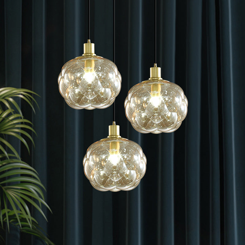 Minimalistic Swelling Globe Pendant - Smoky Grey/Amber Glass Single Bedside Light Fixture