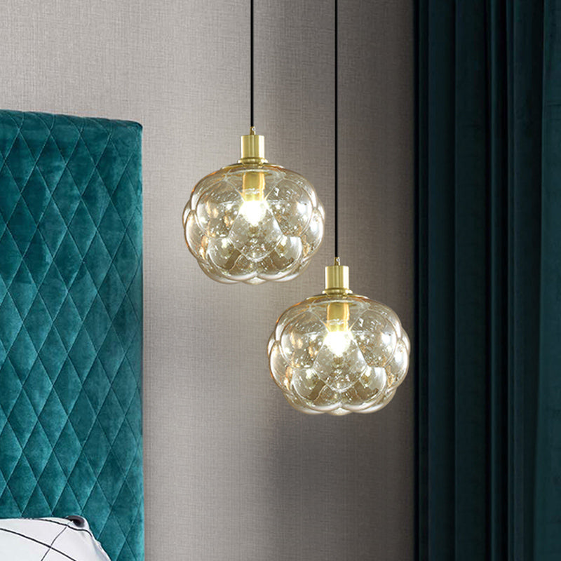 Swelling Globe Pendant Light Fixture With Smoke Grey/Amber Glass - Creative And Minimal Bedside