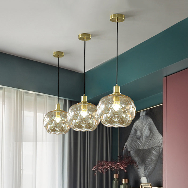 Swelling Globe Pendant Light Fixture With Smoke Grey/Amber Glass - Creative And Minimal Bedside