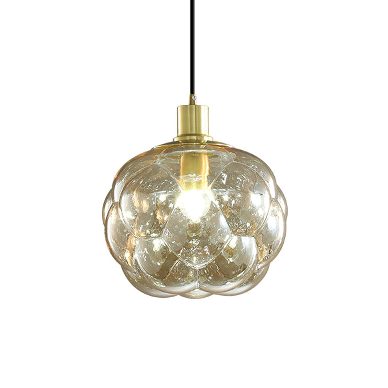 Swelling Globe Pendant Light Fixture With Smoke Grey/Amber Glass - Creative And Minimal Bedside