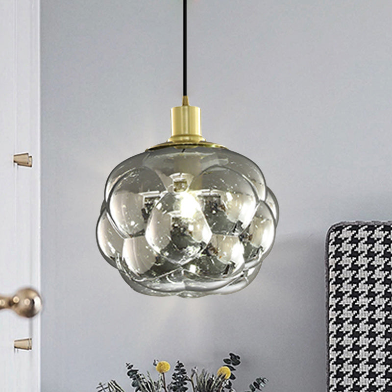Minimalistic Swelling Globe Pendant - Smoky Grey/Amber Glass Single Bedside Light Fixture