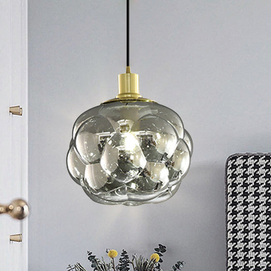 Minimalistic Swelling Globe Pendant - Smoky Grey/Amber Glass Single Bedside Light Fixture