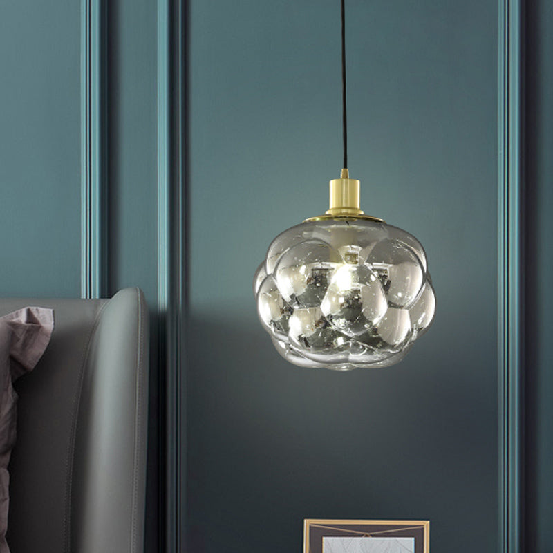 Minimalistic Swelling Globe Pendant - Smoky Grey/Amber Glass Single Bedside Light Fixture