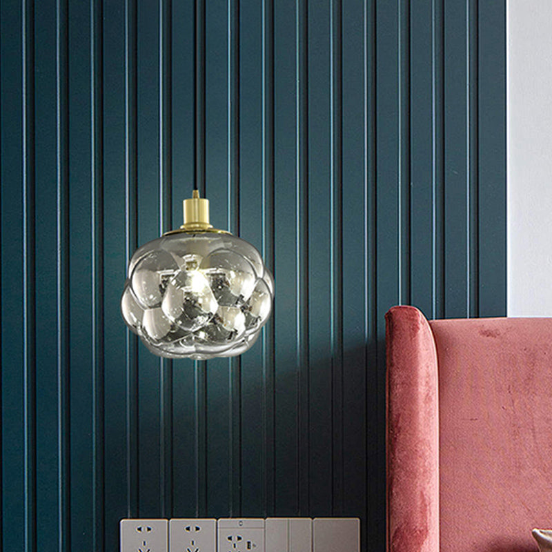 Swelling Globe Pendant Light Fixture With Smoke Grey/Amber Glass - Creative And Minimal Bedside