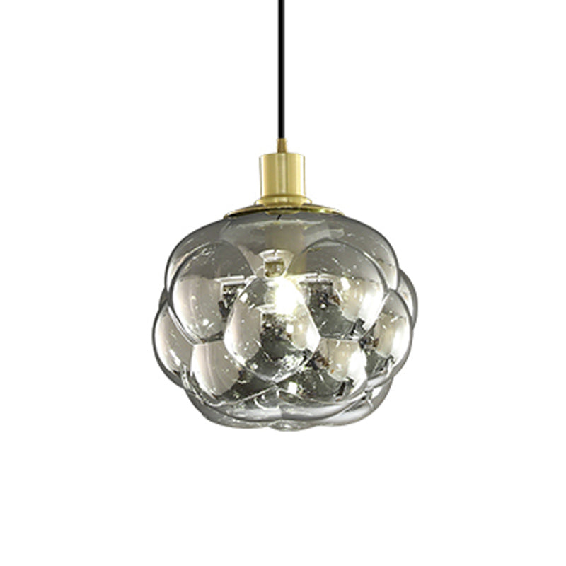 Swelling Globe Pendant Light Fixture With Smoke Grey/Amber Glass - Creative And Minimal Bedside