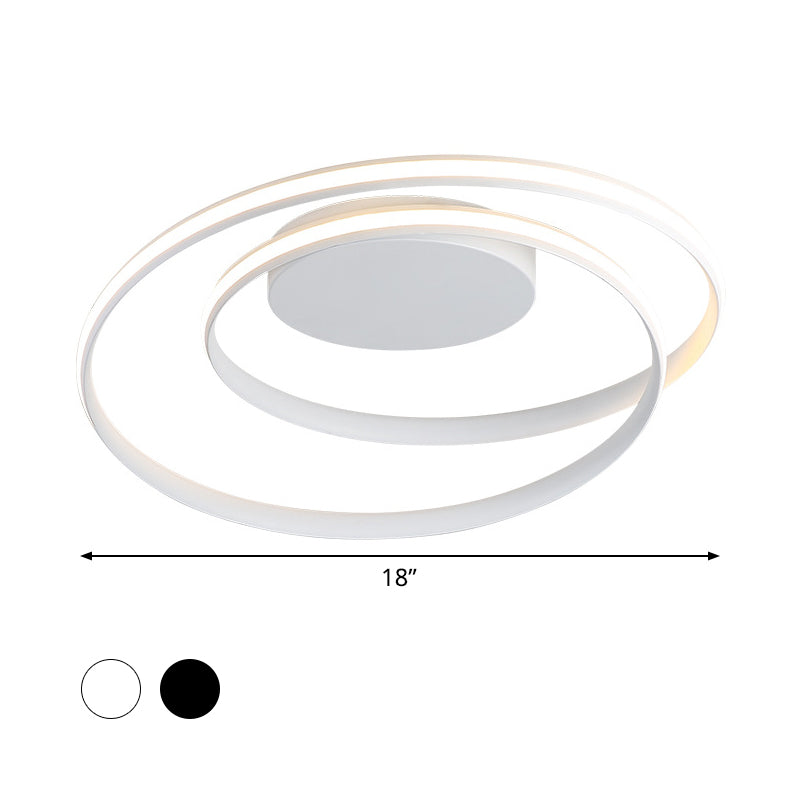 LED Twist Flush Mount Ceiling Light in Simplicity Black/White Aluminum Housing - Warm/White/3 Color Light for Rental Homes