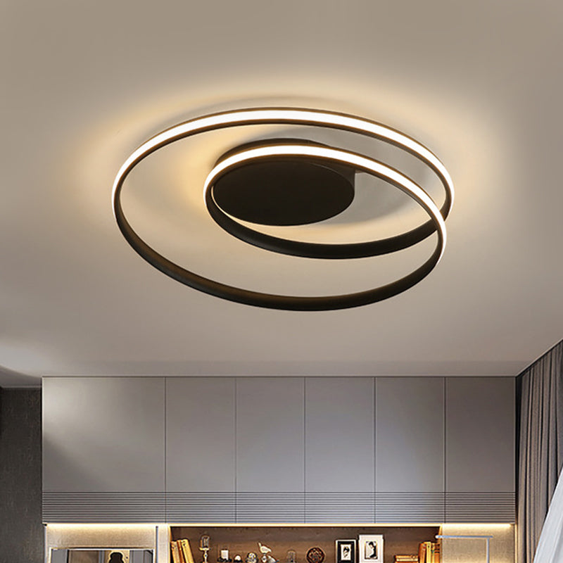 LED Twist Flush Mount Ceiling Light in Simplicity Black/White Aluminum Housing - Warm/White/3 Color Light for Rental Homes