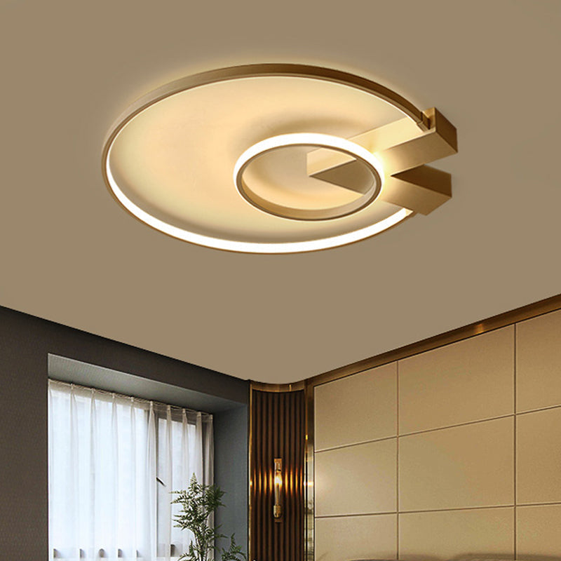 Contemporary White/Gold LED Ceiling Flush Mount with Chic 2-Circle Design