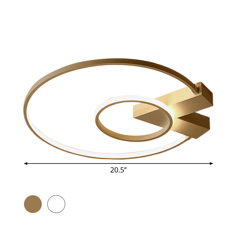 Contemporary White/Gold Led Ceiling Flush Mount With Chic 2-Circle Design