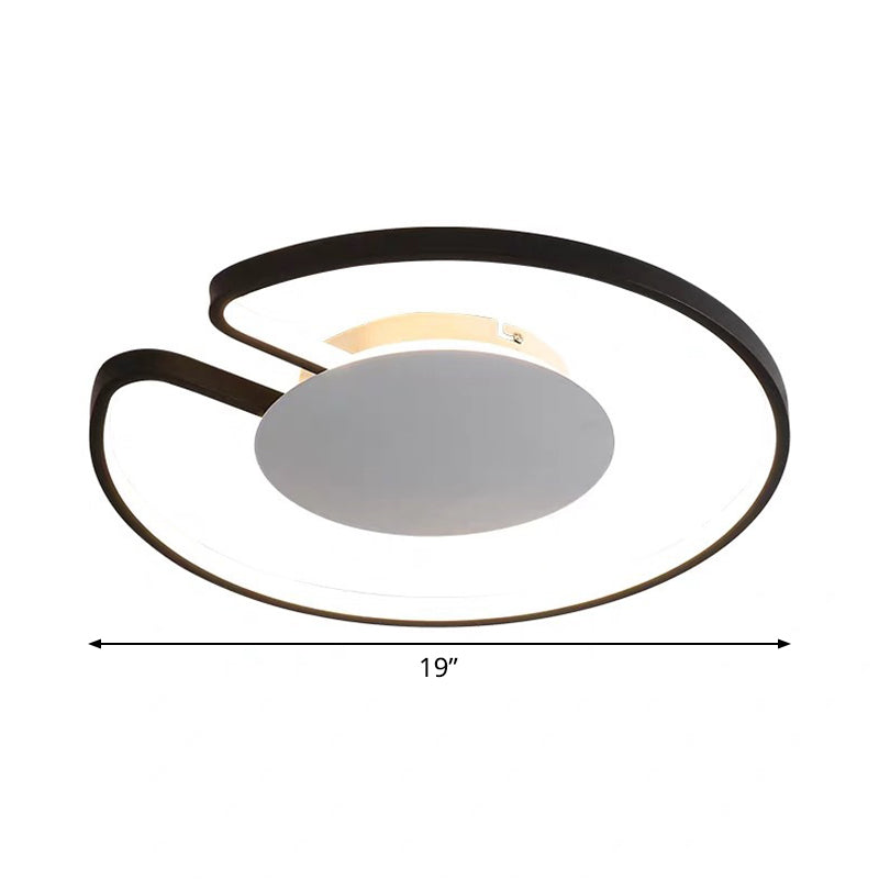 Modern LED Flush Mount Light Iron White and Black Inner Hoop Ceiling Lamp - 15"/19" W, Open Design