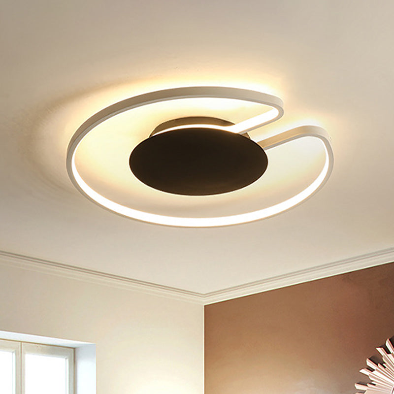 Modern LED Flush Mount Light Iron White and Black Inner Hoop Ceiling Lamp - 15"/19" W, Open Design