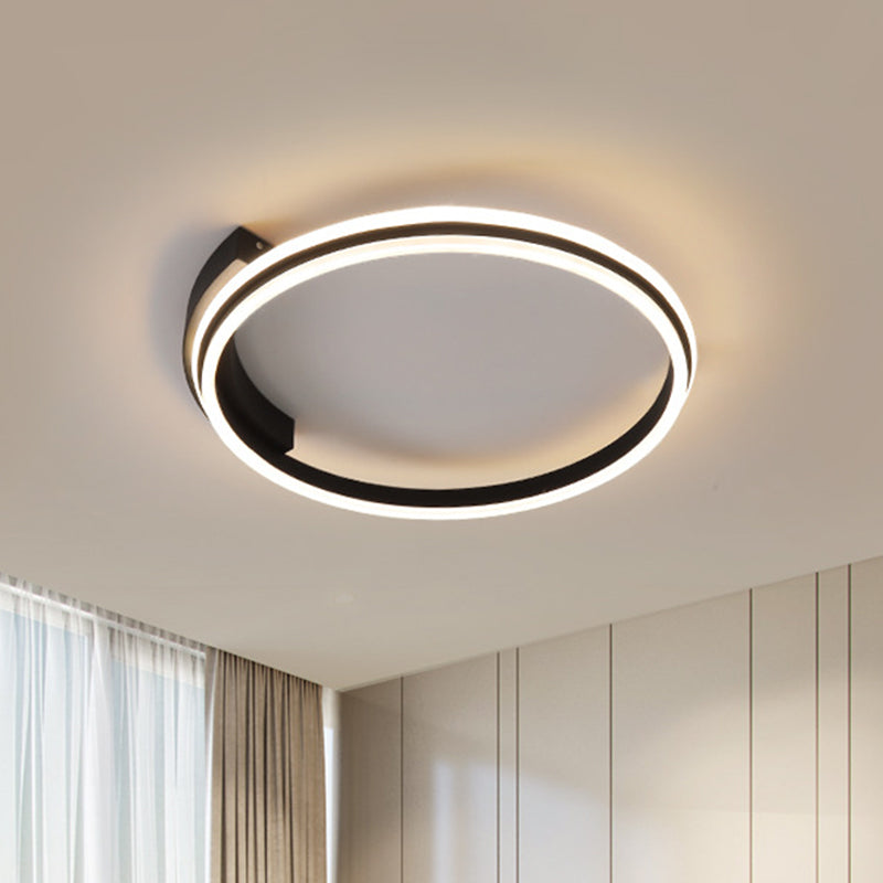 Minimal Black Acrylic Hoop Ceiling Light - 16.5"/20.5" Wide LED Flush Mount Recessed Lighting in Warm/White Light