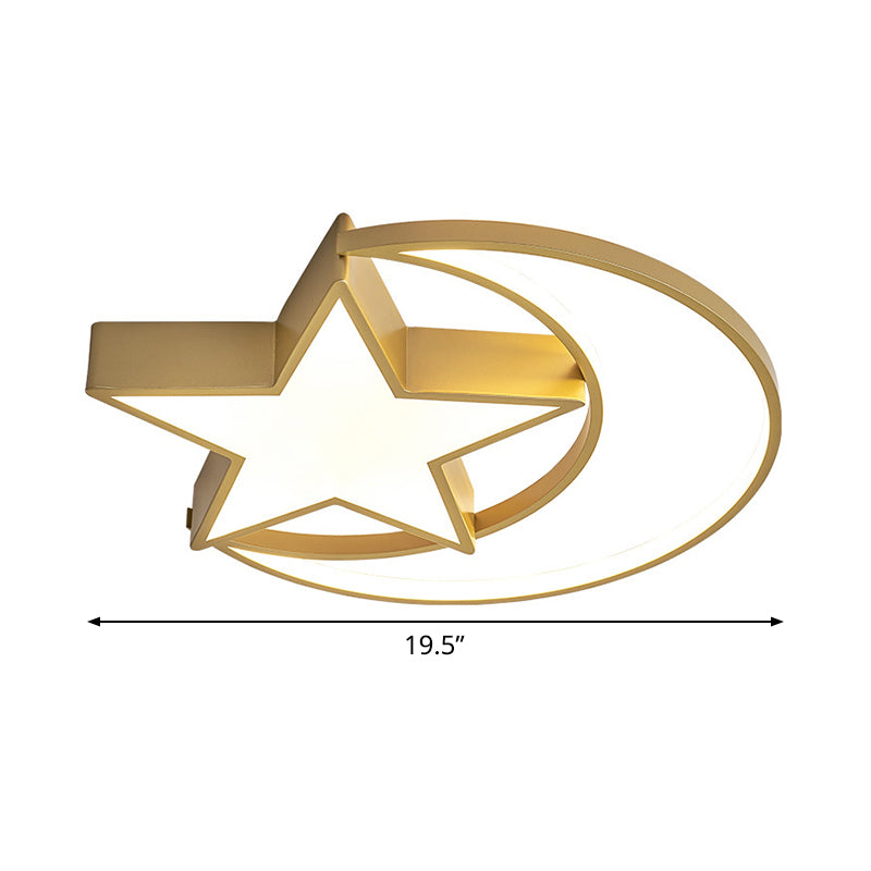 Contemporary Iron Crescent-Star Surface Ceiling Light LED Flush Mount in Gold - 16"/19.5" Wide Bedroom