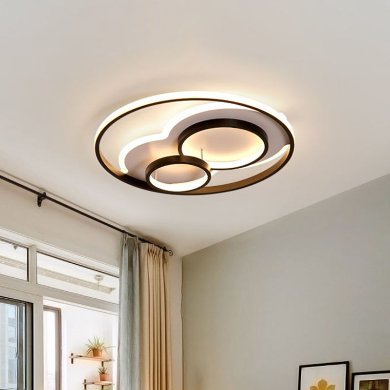 Modern Black LED Flush Mount Ceiling Lamp with Multi-Ring Acrylic Design in Warm/White Light - 16"/19.5" Width