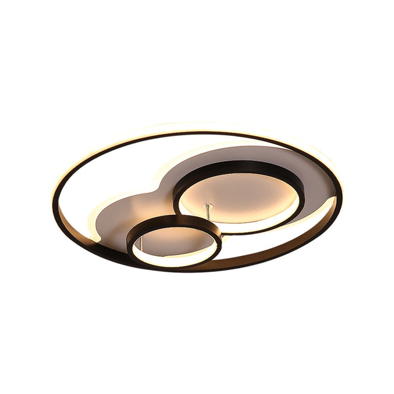 Modern Black LED Flush Mount Ceiling Lamp with Multi-Ring Acrylic Design in Warm/White Light - 16"/19.5" Width