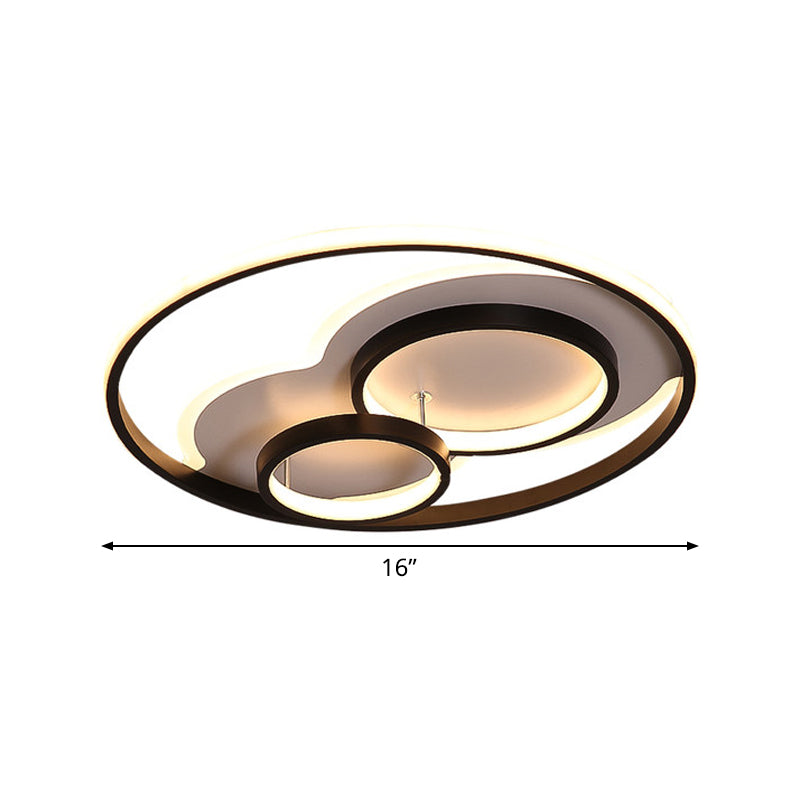Modern Black LED Flush Mount Ceiling Lamp with Multi-Ring Acrylic Design in Warm/White Light - 16"/19.5" Width