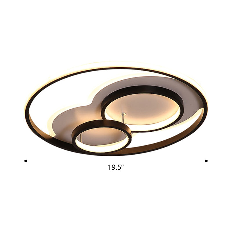 Modern Black LED Flush Mount Ceiling Lamp with Multi-Ring Acrylic Design in Warm/White Light - 16"/19.5" Width